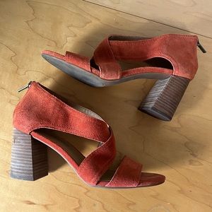 Lucky Brand Suede Criss Cross Strap Sandals with Stacked Block Heel